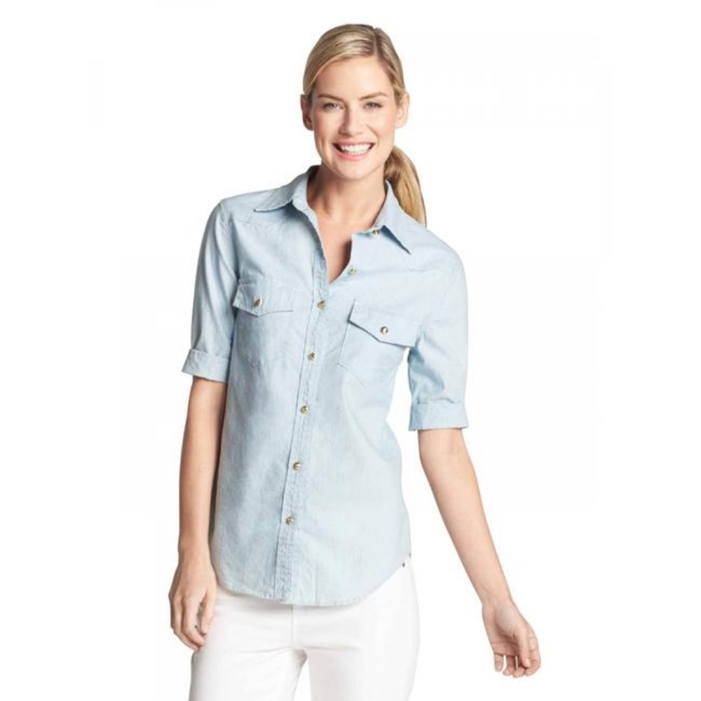 Draper James Bluebird Chambray Button Down Top Medium